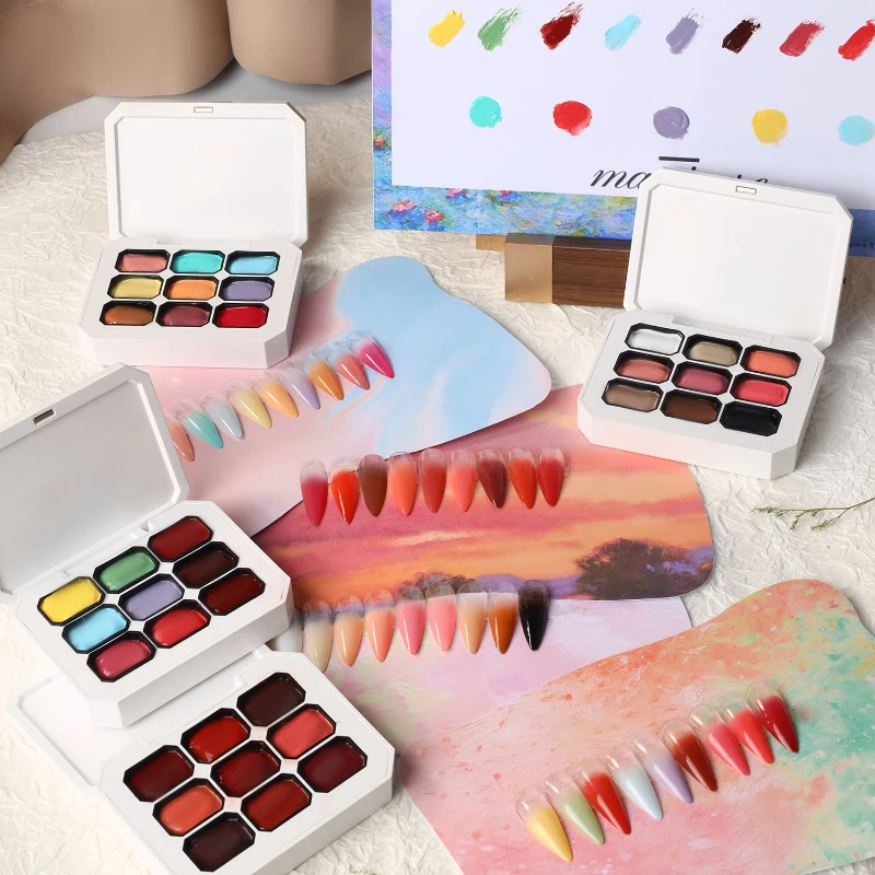 

9 Colors Gradient Painting Gel Nail Art Gradient Color DIY Design Gel 4 In 1 Used For Gradient Nail Stamping Pattern Manicure