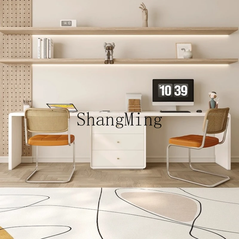 

SM cream wind solid wood double desk bedroom small apartment study computer desk storage cabinet integrated