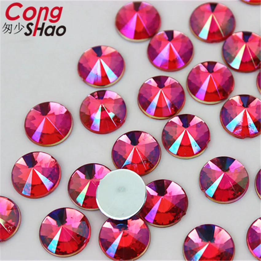 100pcs 10mm Round crystals Acrylic Nail Art AB Rhinestone Non Hotfix Flatback Acrylic Stones For Face Garment Decorations WC58