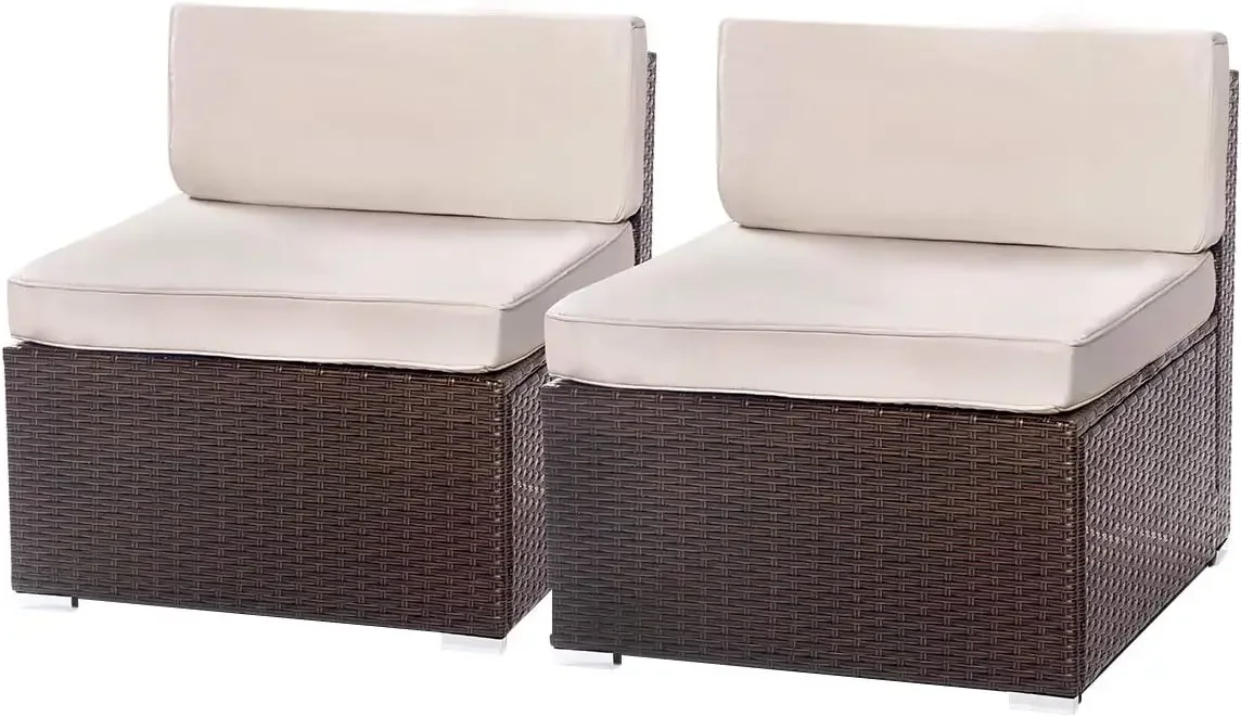 2/7 Piece Outdoor Patio Furniture Set, PE Rattan Wicker Sofa Set, Outdoor Sectional Furniture Chair Set with Cushions and Table