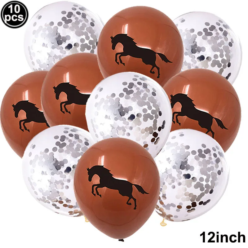 10 stücke Pferd Luftballons Set Party Decor Konfetti Pailletten Luftballons Folie Latex Party Luftballons Kind Aldult Cowboy Cowgirl Geburtstag Party – Detail 11