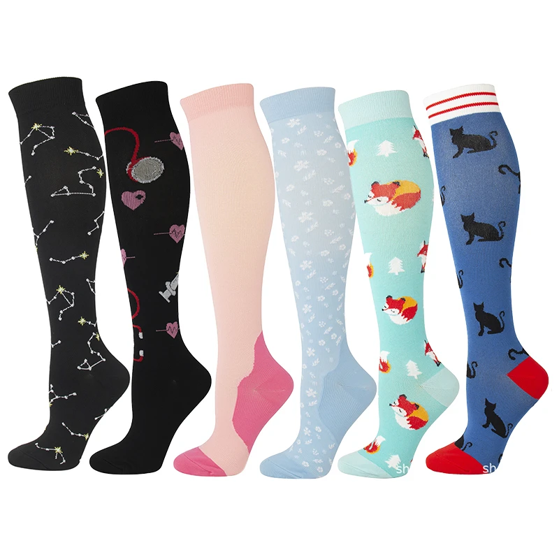 New Compression Socks 30 Mmhg Men Golfs Legging Socks Animal Fruit Prints Outdoor Sports Running Long Pressure Stockings