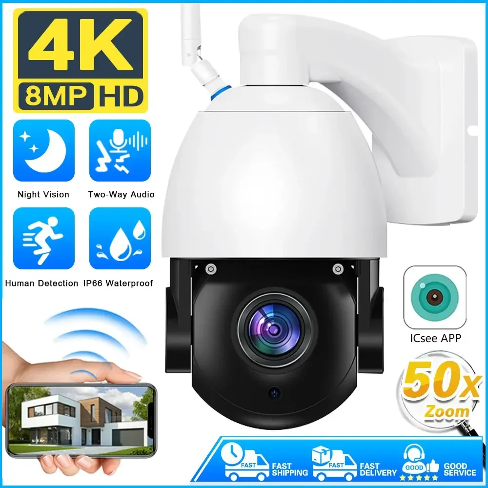 

Smart 4K 8MP WiFi Security IP Camera Outdoor Wirelss Video Camera 50x Optical Zoom Surveillance Network Wireless CCTV PTZ iCSee