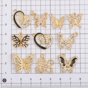Estilo misto Rhinestone Borboleta Pingente, Liga Delicada, Banhado a Ouro, Brincos DIY, Colar, Jóias Fazendo Encantos, 10Pcs, Lot 10 principais vendas borboleta metal aplique - №5