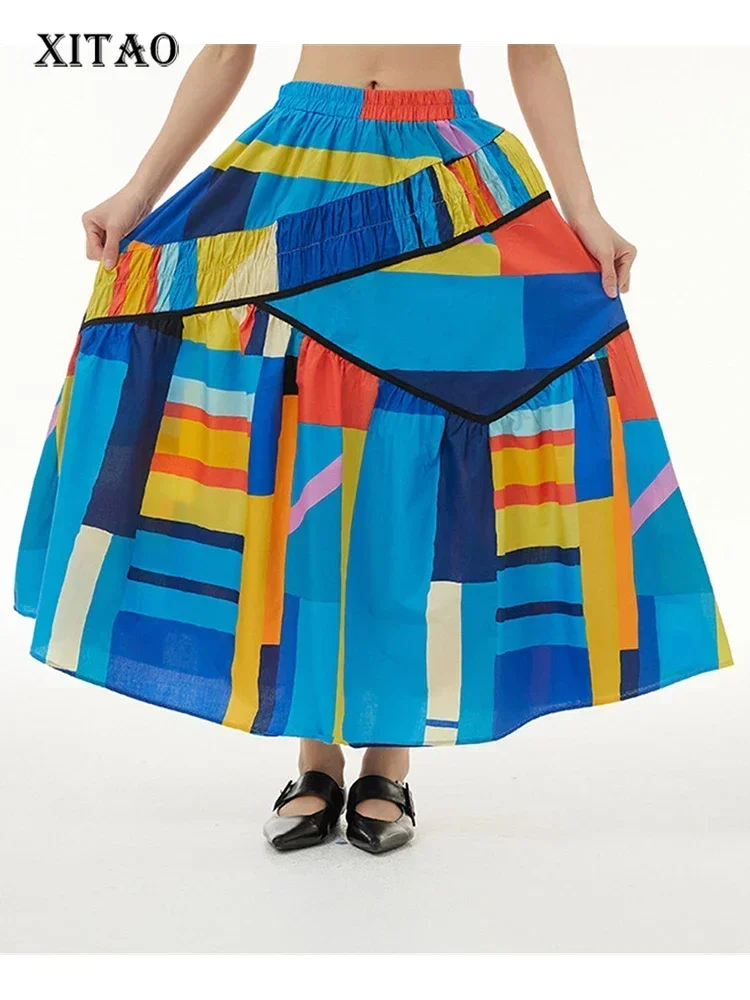 

XITAO Striped Print Pattern Skirt Fashion Elastic Waist Goddess Fan Casual Style Minority 2024 Summer Skirt WMD5493