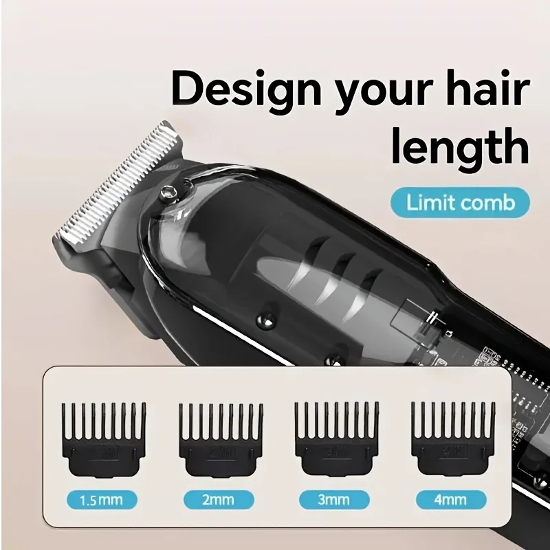 전문가용 헤어 커팅 머신 충전식 헤어 클리퍼 투명 전기 헤어 트리머 남성용 무선 이발기