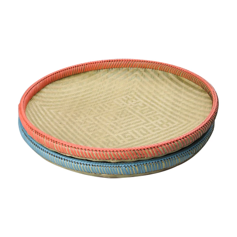 Bamboo Woven Turnover Basket Bamboo Sieve Boutique Bamboo Flat Non-Hole with Word Pattern Fu Character Bamboo Basket