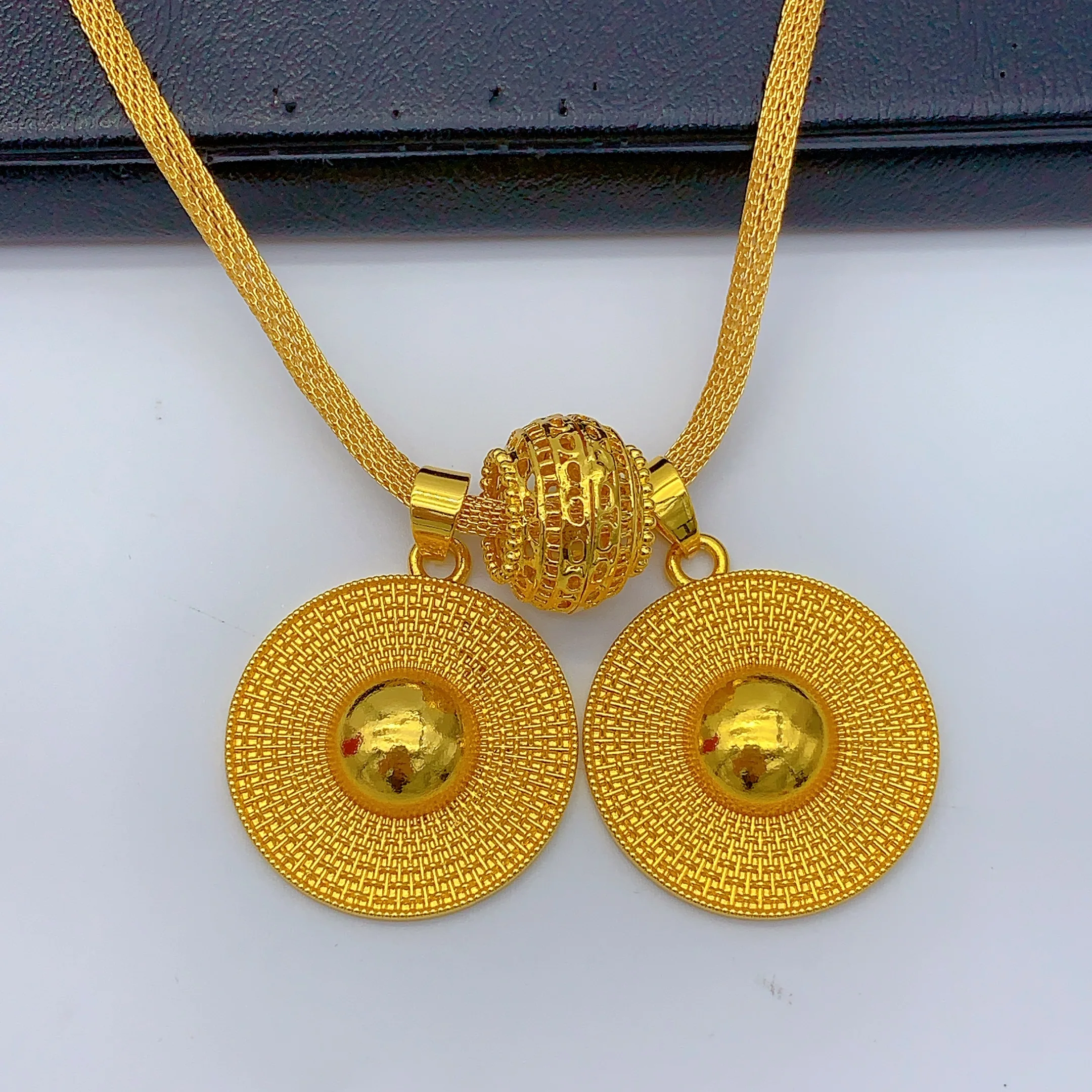 Luxuriöses Äthiopisches Zweireihiges Halsketten- und Ohrring-Set für Damen, Dubai Brautschmuck, 24k Goldfarben-Set, Hochzeitsgeschenke – Detail 3