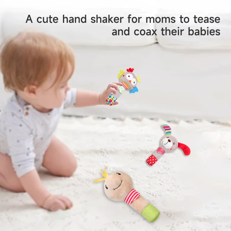 

Baby Hand stick Animal Bell Toy Gnawing Cloth Toy Initiate Grip Training Rattle Toy Portable Travel Toy Soothing Baby Toys Gifts