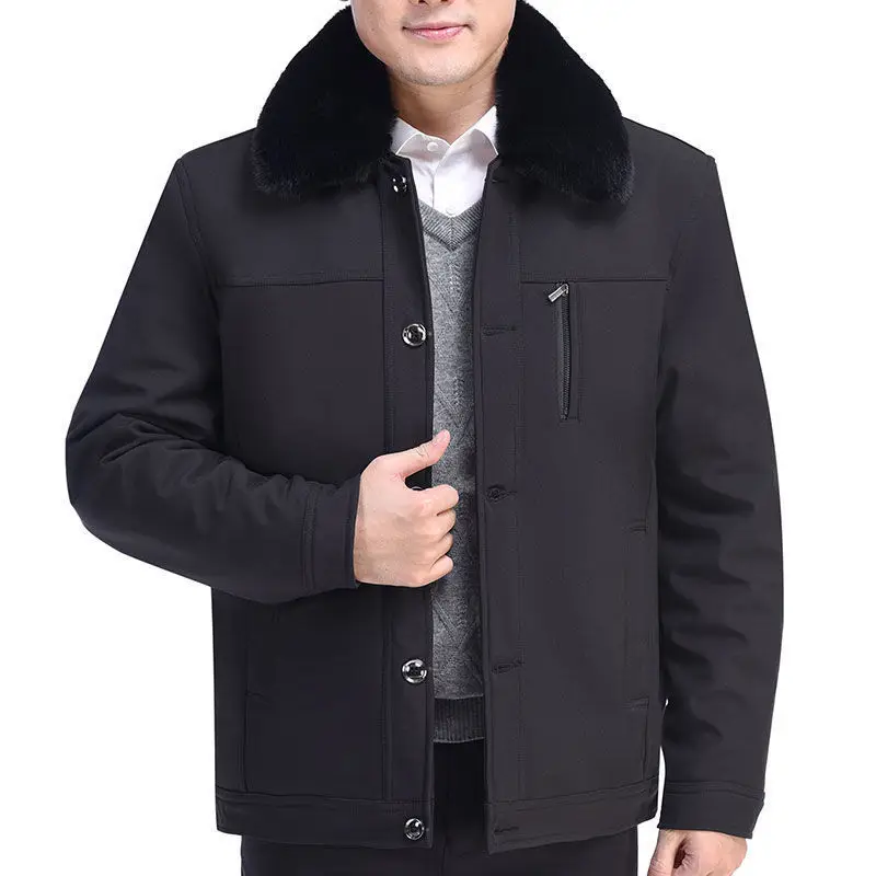 Dad's Winter Cotton Coat Men's  Thick Plush Middle-Aged and Elderly Grandpa Loose Fur Collar Warm Jackets 2023 A284