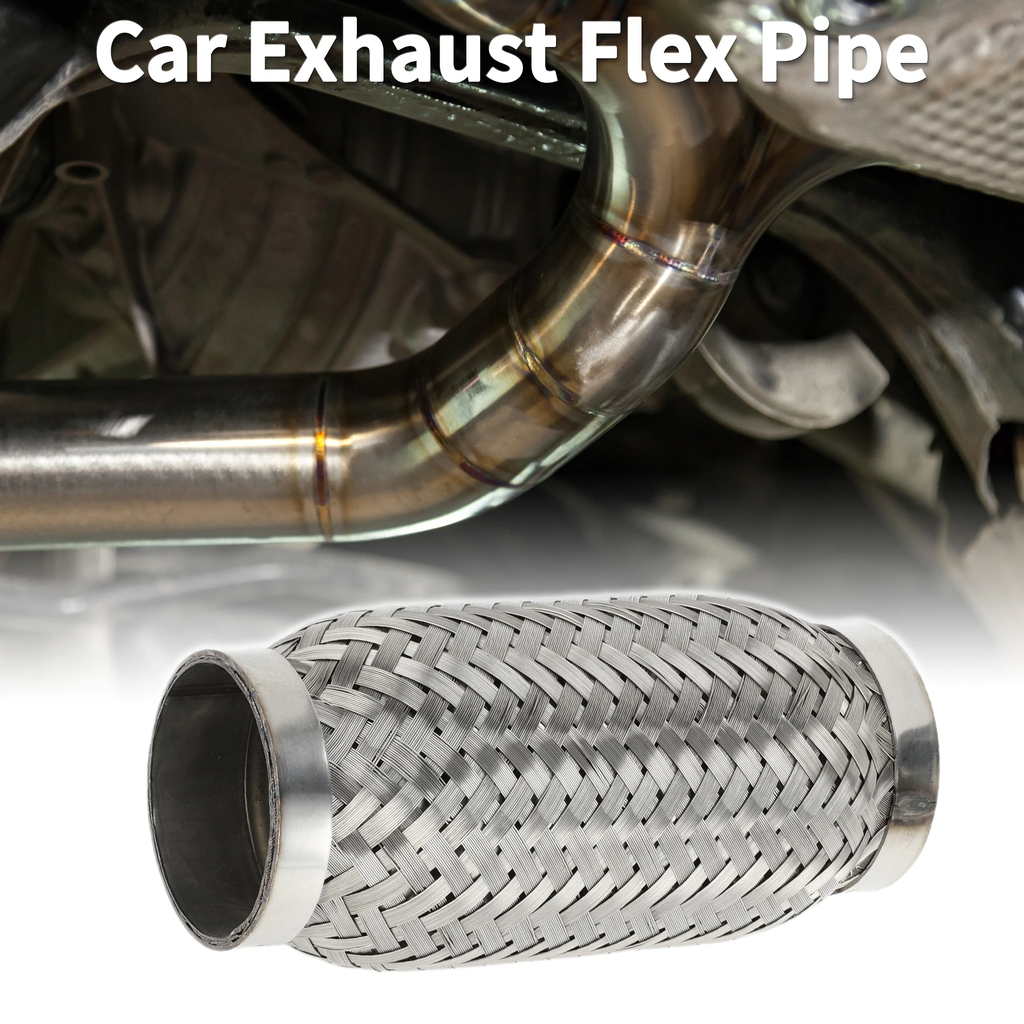 UXCELL Автомобильная выхлопная труба, гибкая плетеная выхлопная труба 55 мм, внутренний диаметр 160 мм, длина, универсальная гибкая выхлопная трубка, серебристый тон, 1 шт.