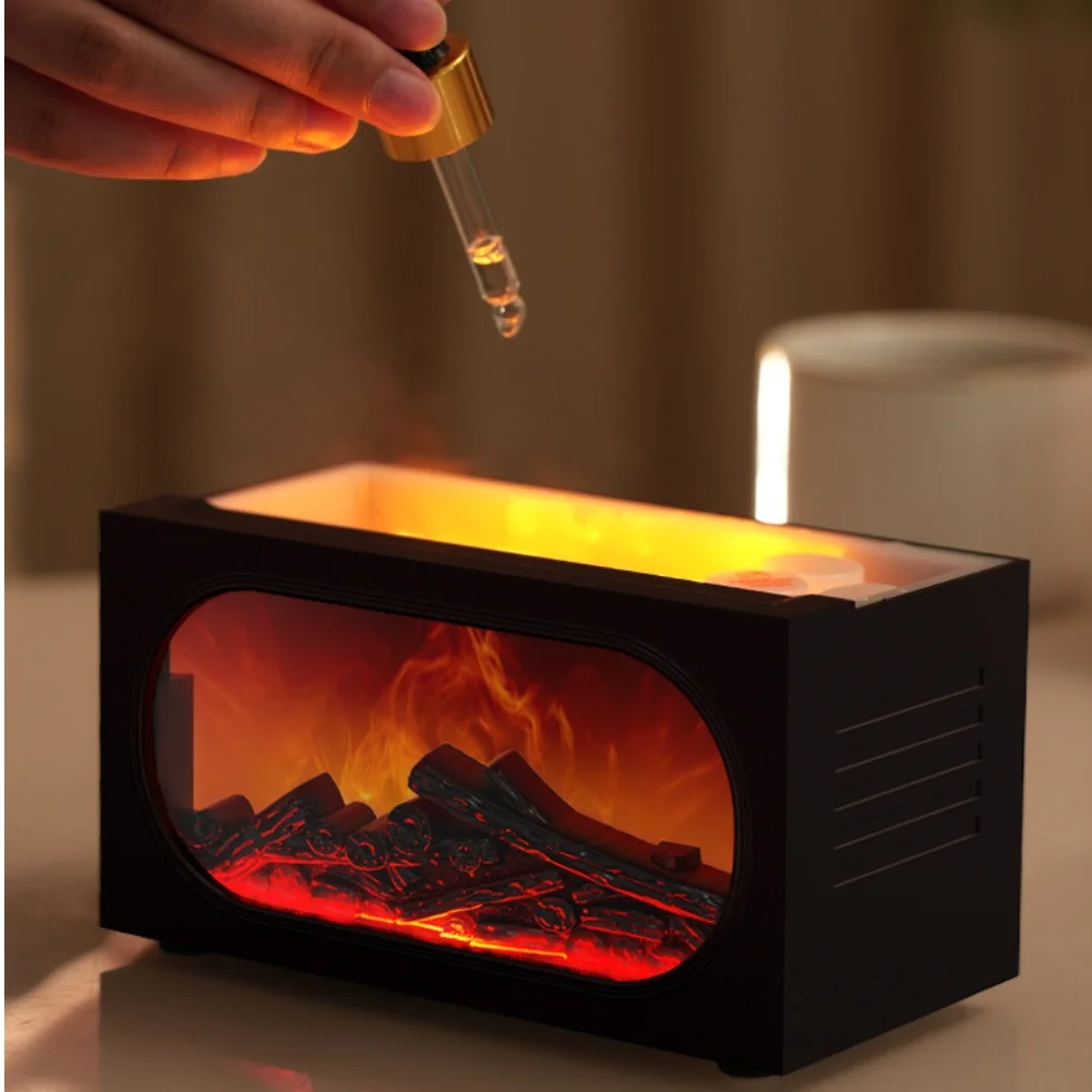 Fireplace Aroma Diffuser with Humidifier 7 LED Colors Adjustable Light and 140ml Water Tank for Soothing Environment