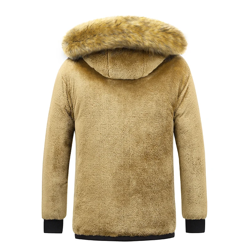 2023 New Men Winter Parka Fleece Lined Thick Warm Hooded Fur Collar Coat Male Size 5XL Plush Jacket Autumn Work Outwearing Black