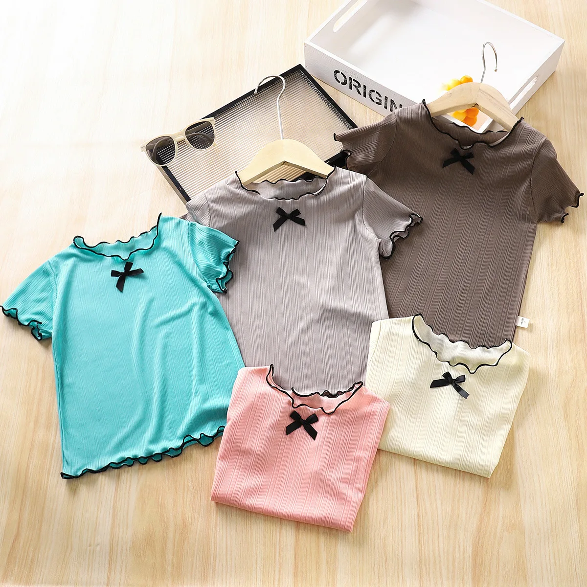 1pcs Kid Summer Short Sleeve Tees Child Fashion T-shirt Baby Girl Clothes Children Comfortable Leisure Ruffled Edge Neckline Top