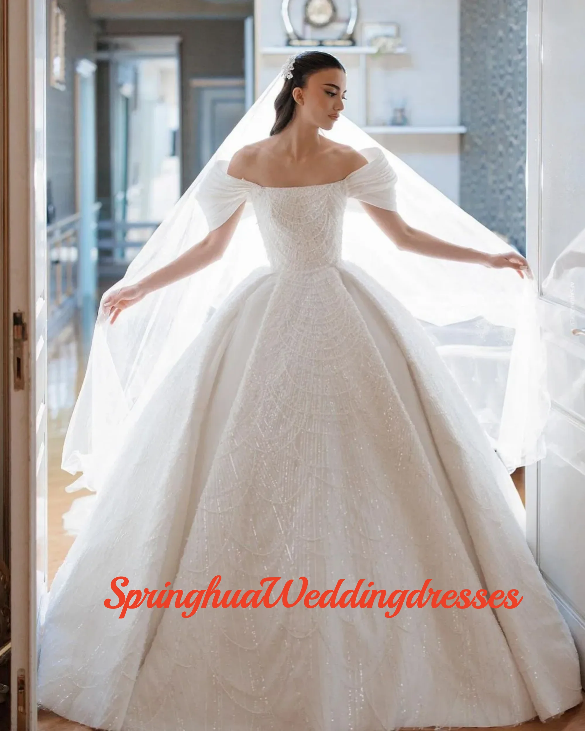 Customzied Luxury Ball Gown A-Line Wedding Dresses Sleeveless Sequins Appliques Lace Lace-up Beads Bridal Gowns Plus Size vesti