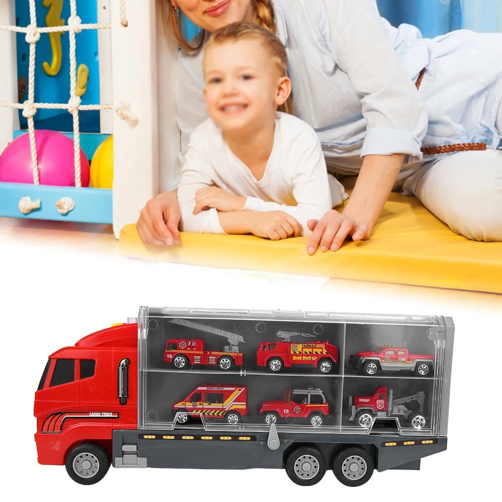 ZK40 Child Educational Alloy Music Light Car Carrier Mini Cars Toys Lots for Kids(Fire Fighting Car)