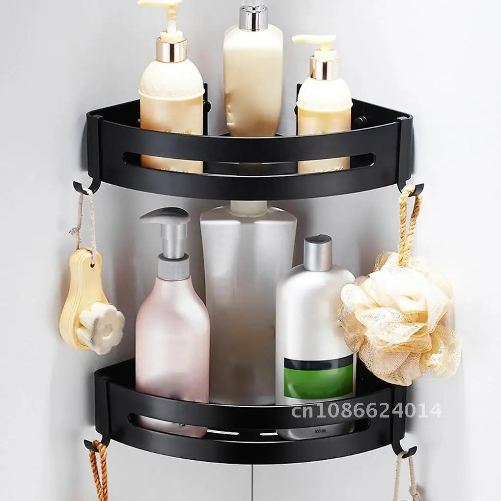 

Toilet Corner Shelf Triangular Bathroom Rack Organizer Aluminum Shampoo Holder Draining No Drill Shelf Organizer