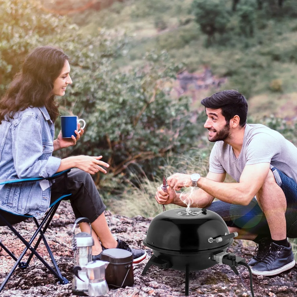 

Electric BBQ Grill Black 1600W Outdoor Garden Camping with Double Layer Design