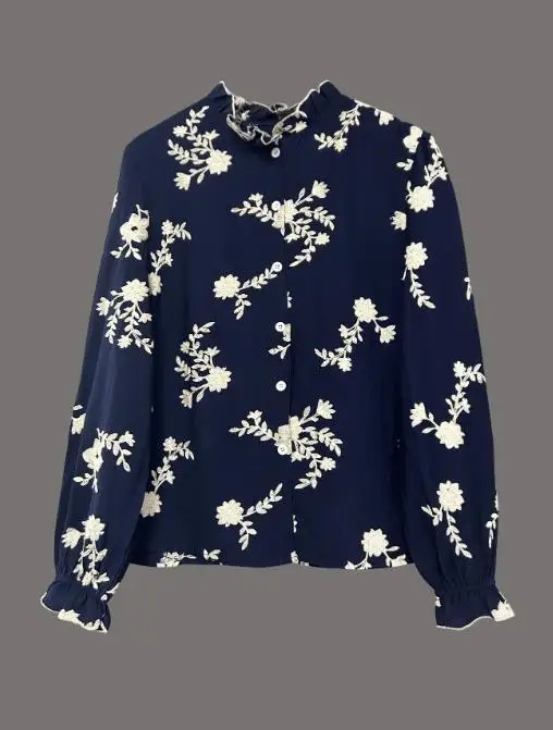 

Spring/Summer New Women's Blouses Temperament Commuting Fashion Style Women Fashion Long Sleeve Embroidered Chiffon Shirt Top