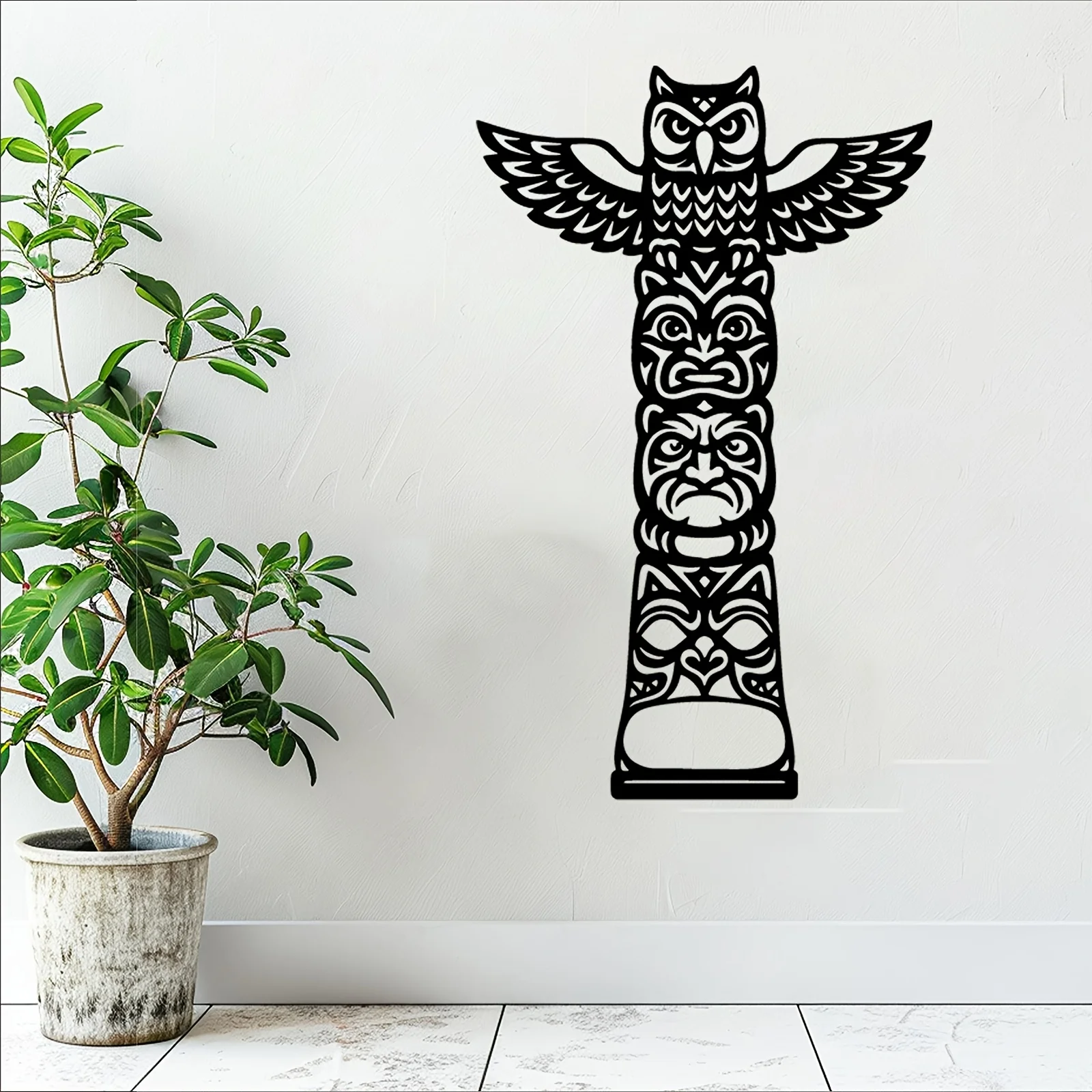 CIFBUY Metal Wall Art Iron Hanging Decor 2D Sculpture Totem Pole Owl Rustproof For Porch Backyard Fence Home Indoor Outdoor