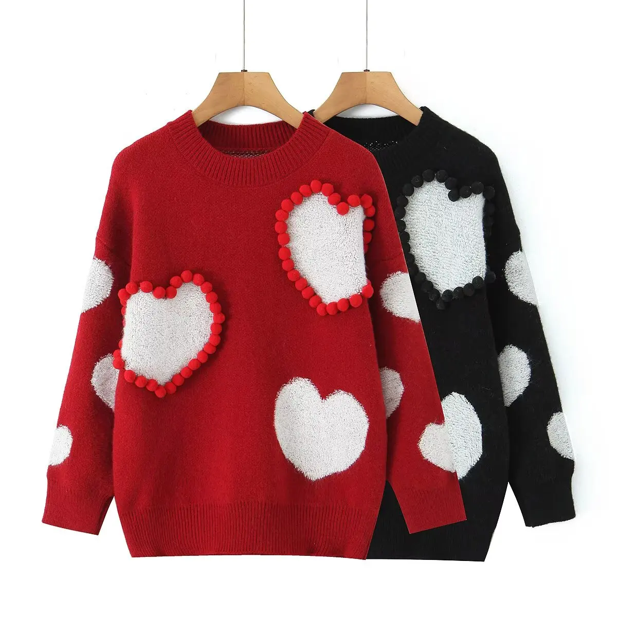 Faionable Lazy Sle Super ular Slimming Versatile Faionable 3D Heart Sweater Design Overhead Knitwear Sweet Fit pe