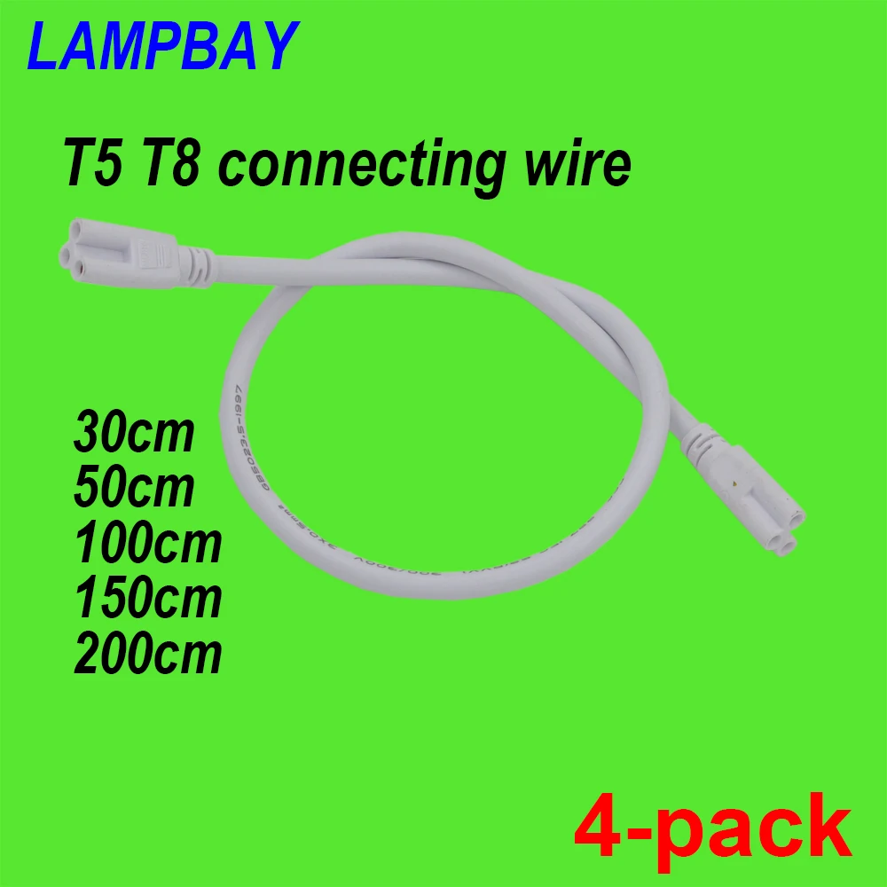 4-pack T5 T8 Connecting Cable 30cm 50cm 100cm 150cm 200cm 3-pin socket Wire Connector for  LED Tube Light Integrated Fixture