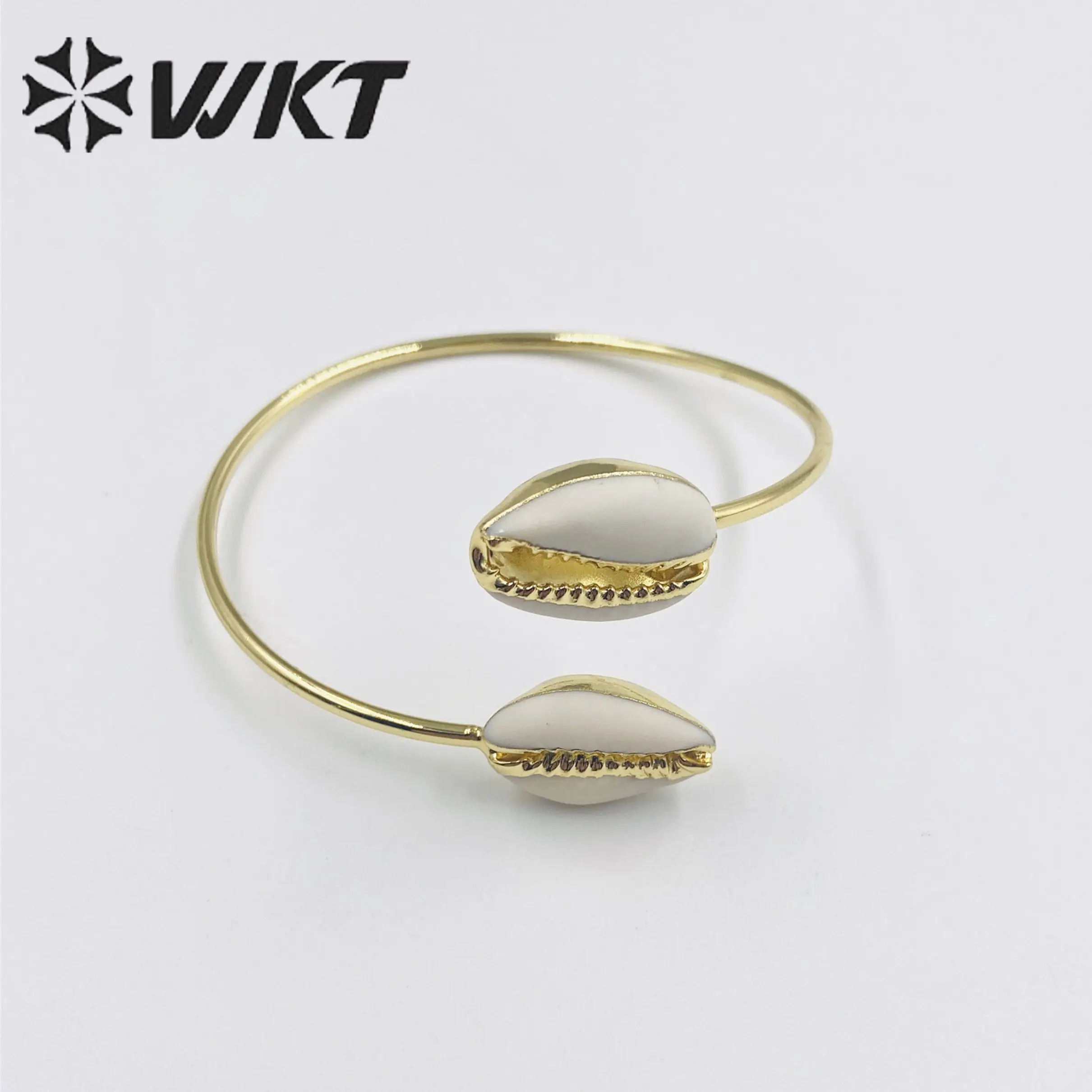 Imagem -06 - Moda Design Tiny Shell Bangles 18k Ouro Galvanizado Ajustável Raw Cowrie Pulseira Acessórios Wt-b197 Atacado