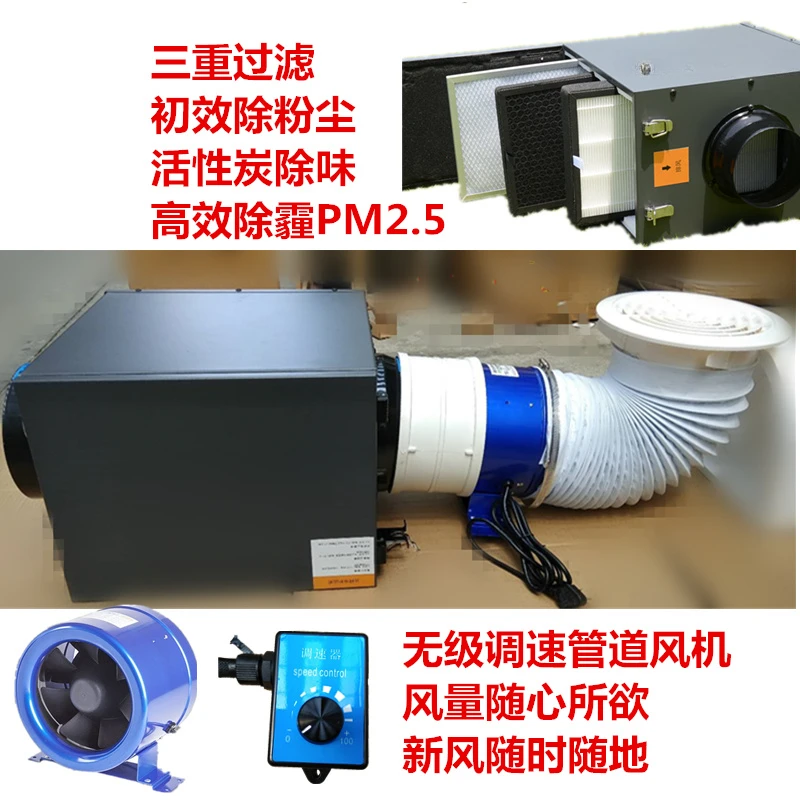 Fresh air system air filter box, high efficiency purifier, household and commercial fresh air fan filter to remove haze