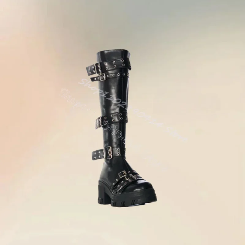 حزام أسود السحابة سميكة القاع مشبك الأحذية الجانب سستة النساء أحذية كعب عالي مكتنز موضة الحفلات 2024 Zapatos Para Mujere