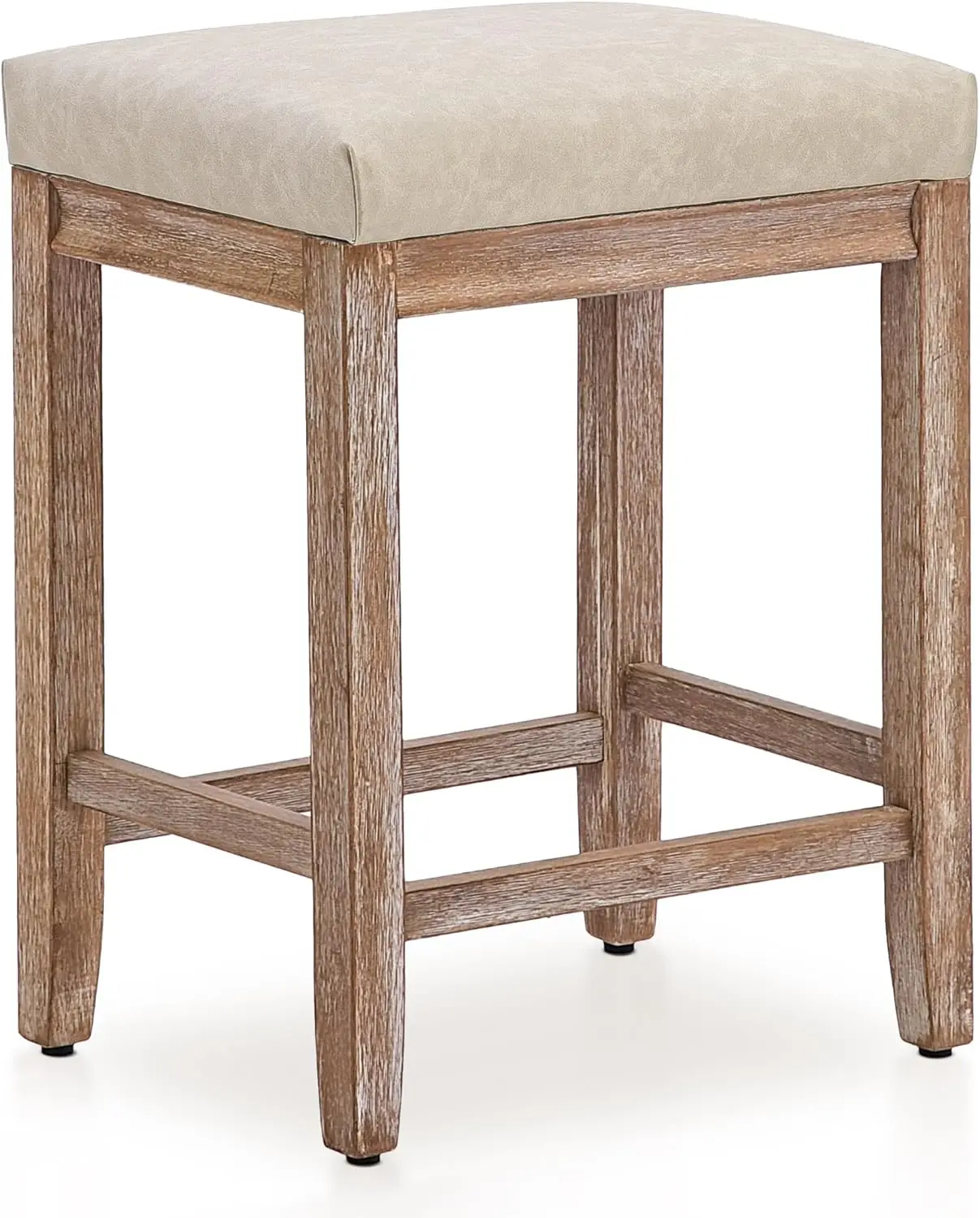

Counter Height Bar Stool For Kitchen Counter Modern Backl Barstool With Upholstered Faux Leather Seat And Solid Wood Leg
