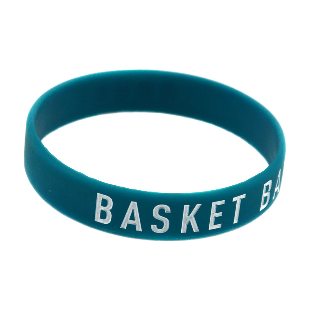 50 Pcs Blue Silicone Wristbands 'Basket Battle Never Stops' Sport Bangle Team Support Bracelets for Gifts