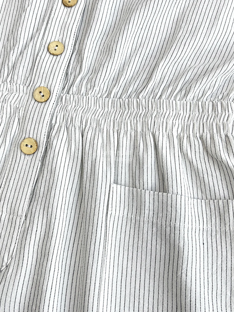 SadiSag 70 جمبسوت قطني مخطط بأزرار وخصر ort Sve Rer عالي الخصر غير رسمي للنساء