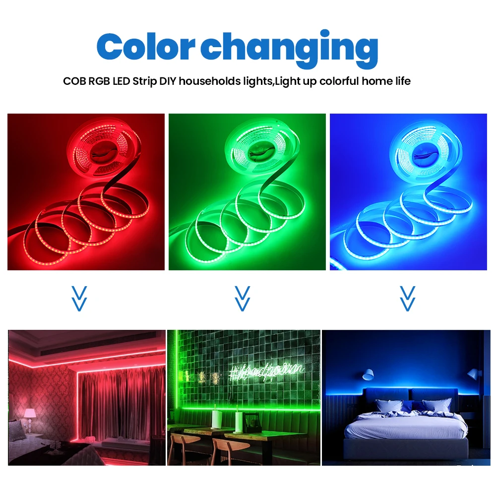 RGBWW RGBW RGB CCT RGB COB LED Strip 12V 24V 784 840LEDs/m High Density Flexible FOB LED Tape Light Bar for Indoor Room Decor