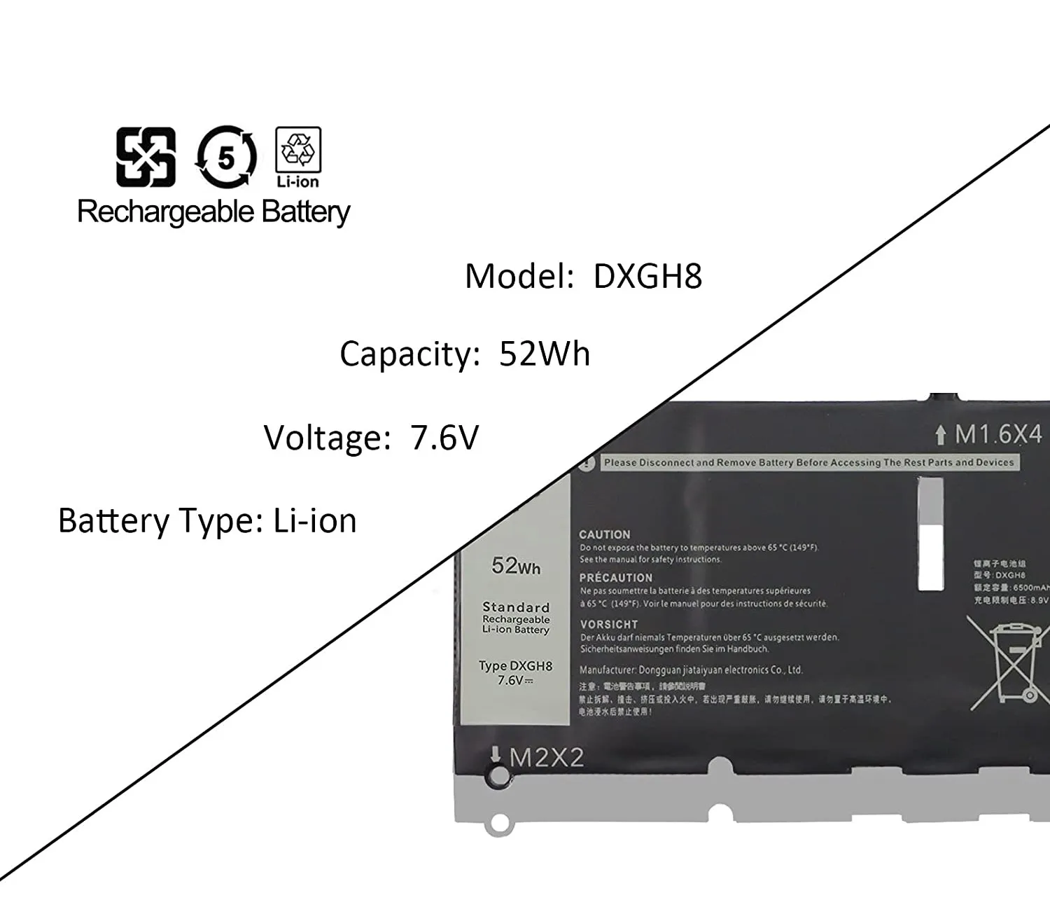 แบตเตอรี่แล็ปท็อป DXGH8สำหรับ Dell XPS 13 9380 9370 7390สำหรับ Dell Inspiron 7390 2-in-1 G8VCF H754V 52WH P82G 7.6V