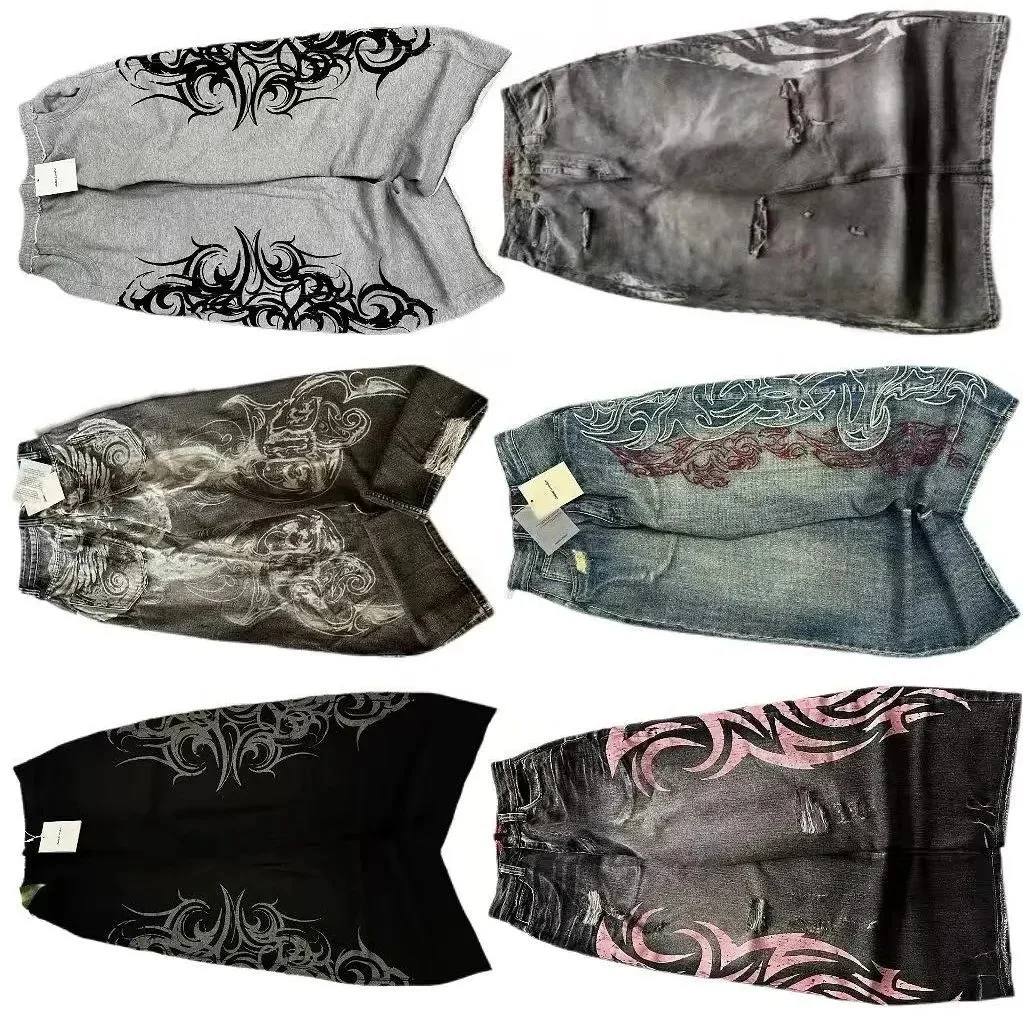 

Мешковатые джинсы с вышивкой Y2K Faion, мужские и женские свободные классические синие джинсовые повседневные удобные брюки с высокой талией