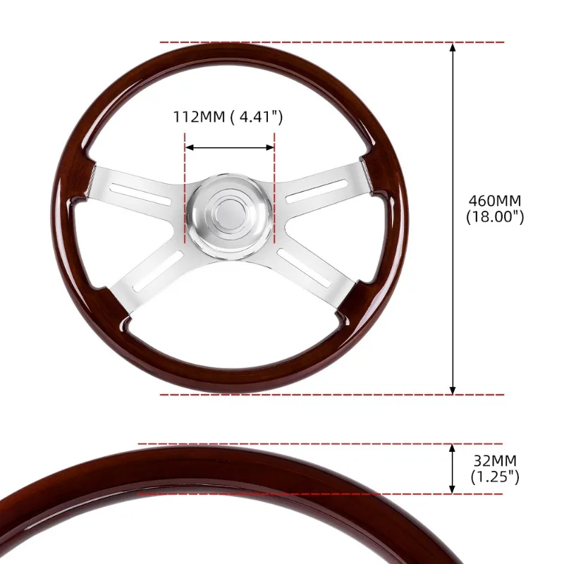 18 Inch 460mm 3-Hole Mahogany Steering Wheel Vintage Retro Wooden Steering Wheel For Truck Classic Car Modification