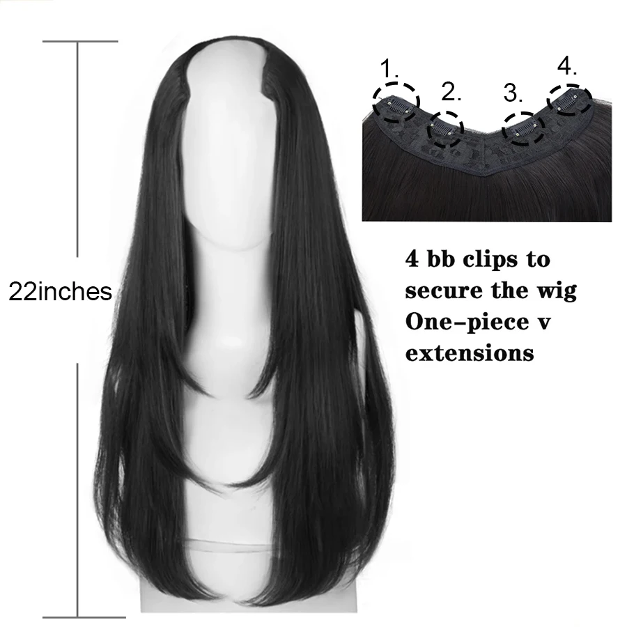 Synthetic Wig Women's Traceless Invisible U-shaped Long Straight Hair With Inner Buckle Long Curly Hair Natural Extension Wig