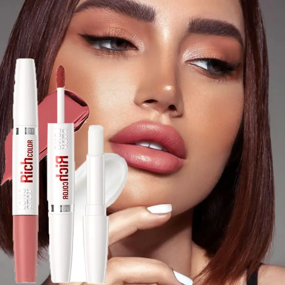 Heißer wasserdichter Lipgloss, samtig, nährender Doppelkopf, schimmernder Lippenglasur, matt, feuchtigkeitsspendend, matt, Spiegelwasser-Lippenbalsam