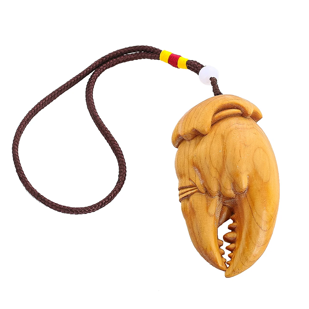 Cinza Natural tallado en madera garras de cangrejo pinza colgante llavero dinero riqueza encantos mascota cuelga joyería artesanal de mano