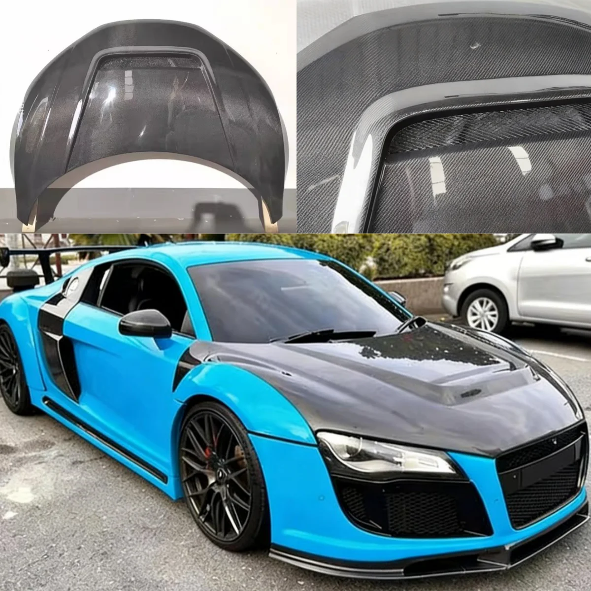 

WET Carbon Fiber Engine Hood Engine Cover For Audi R8 06-15 modified Auto Accessories