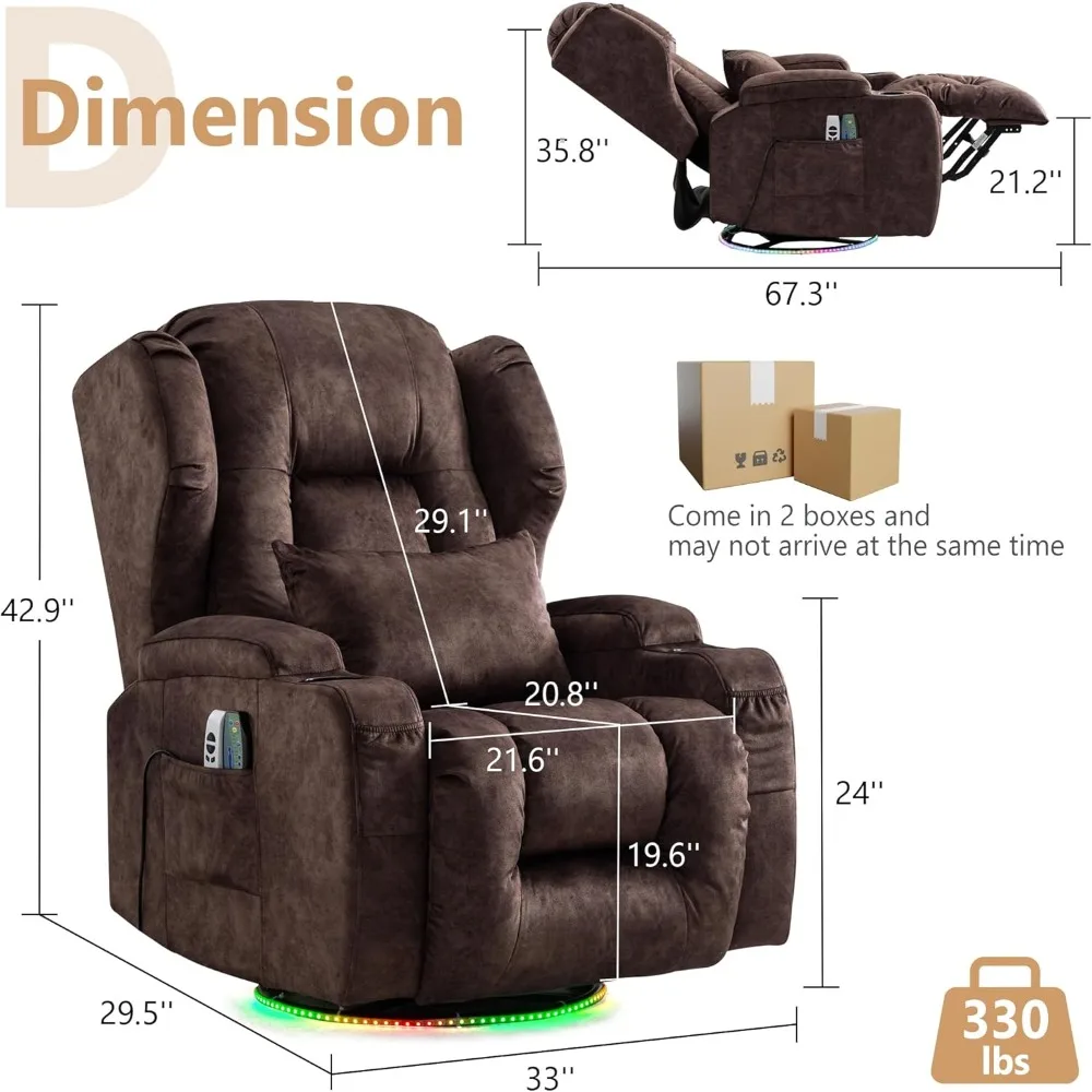 Sofá reclinável elétrico Massive Comfort com design de massagem, calor e parede para adultos – assento grande estilo teatro