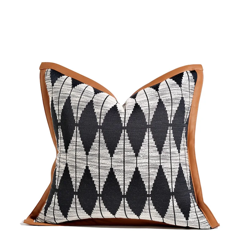 DUNXDECO Luxury PU Border Cushion Cover Decorative Pillow CaseModern Simple Geometric Art House Bedding Sofa Coussin Decor