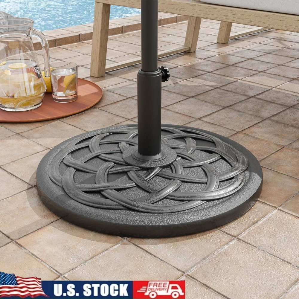 

Heavy Duty Round Resin Patio Umbrella Base 300 lb Capacity Weather Resistant Black 21 Inch Diameter Outdoor Support Stable No