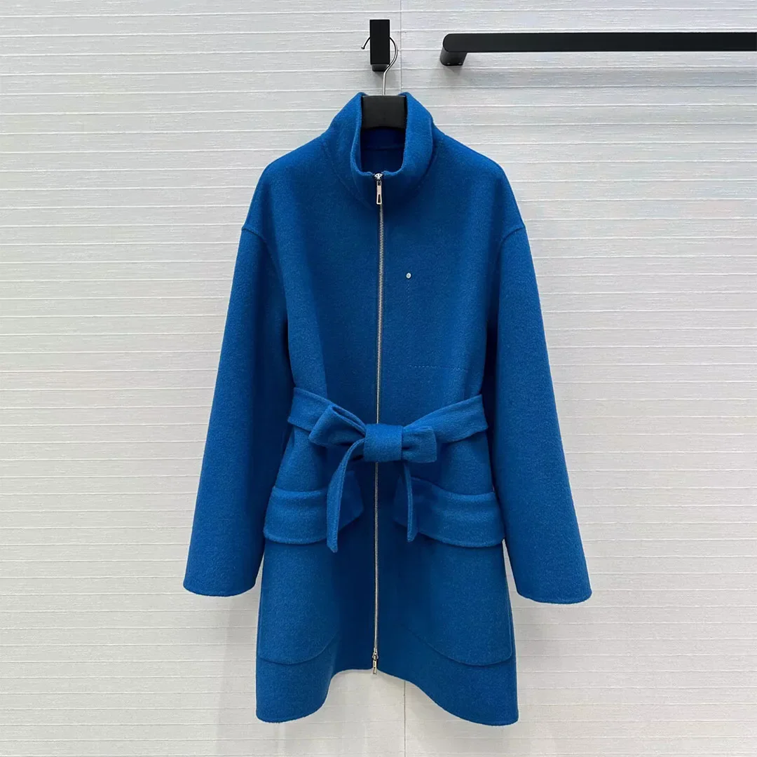 

Cashmere wool coat winter new long sleeved belt elegant and fashionable long coat