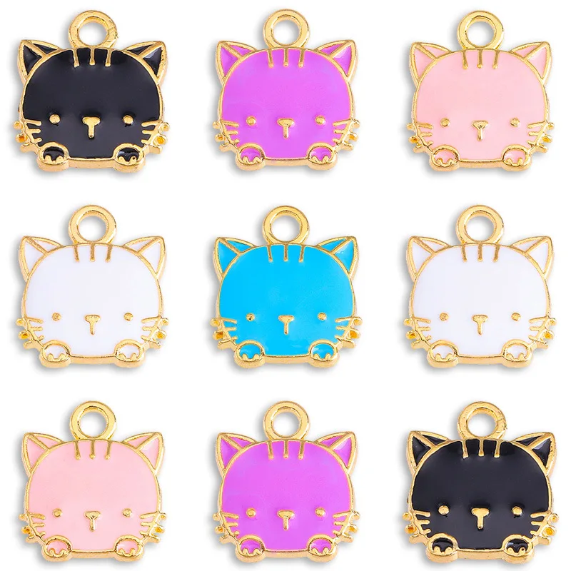 20 pcs/lot Fashion Lovely Cat Alloy Enamel Pendant Accessories Charms for Women, Earrings/Necklace Handmade DIY Jewelry