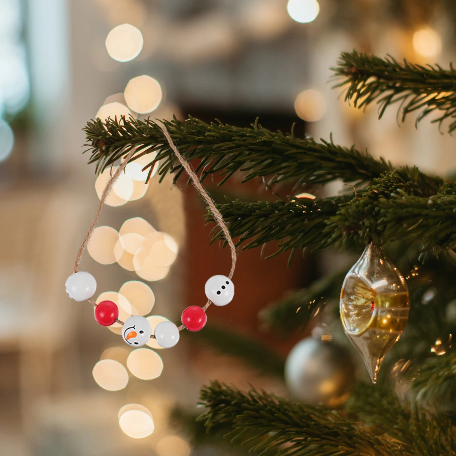 

200 Pcs Wooden Beads DIY Decorations 20mm 16mm Christmas Snowman Pattern Craft Projects Home Accessories Hemp Rope