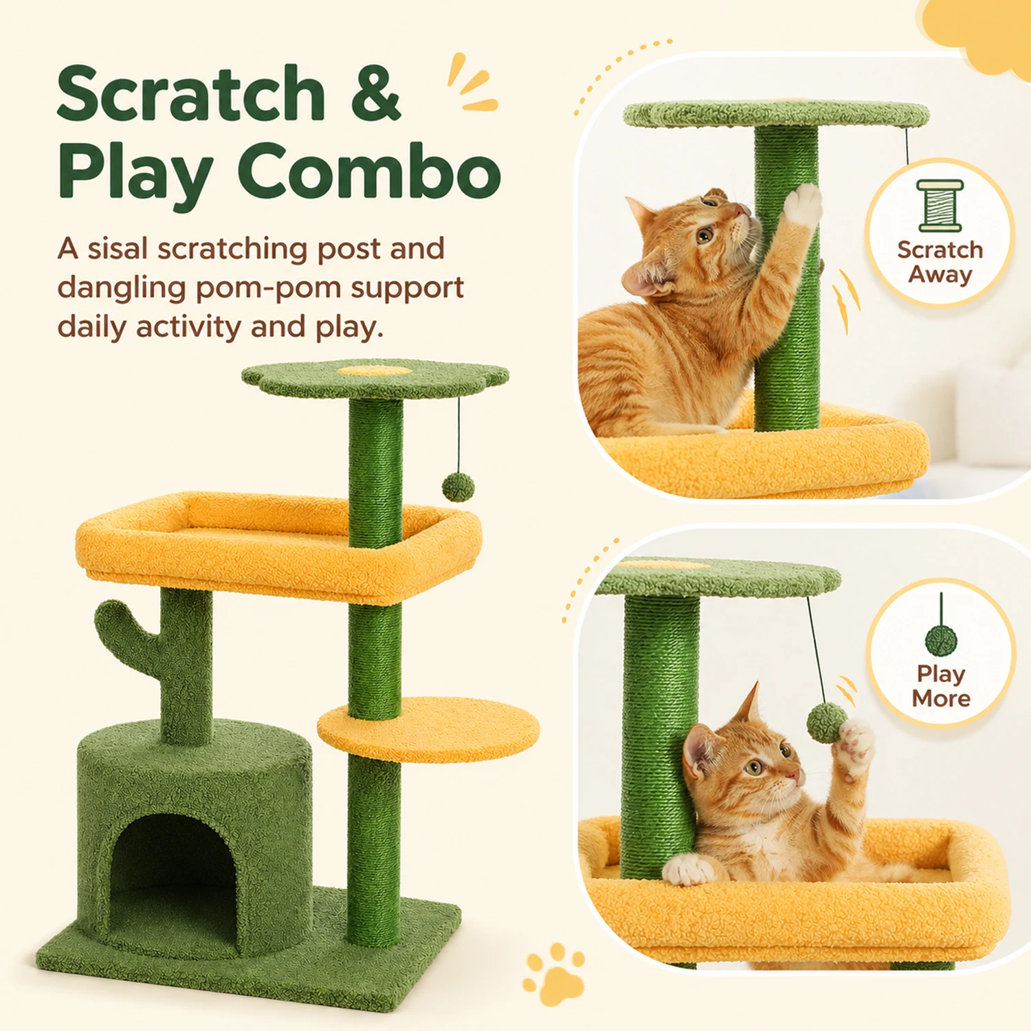 Árbol para gatos de interior con postes rascadores y plataformas - imagen 3