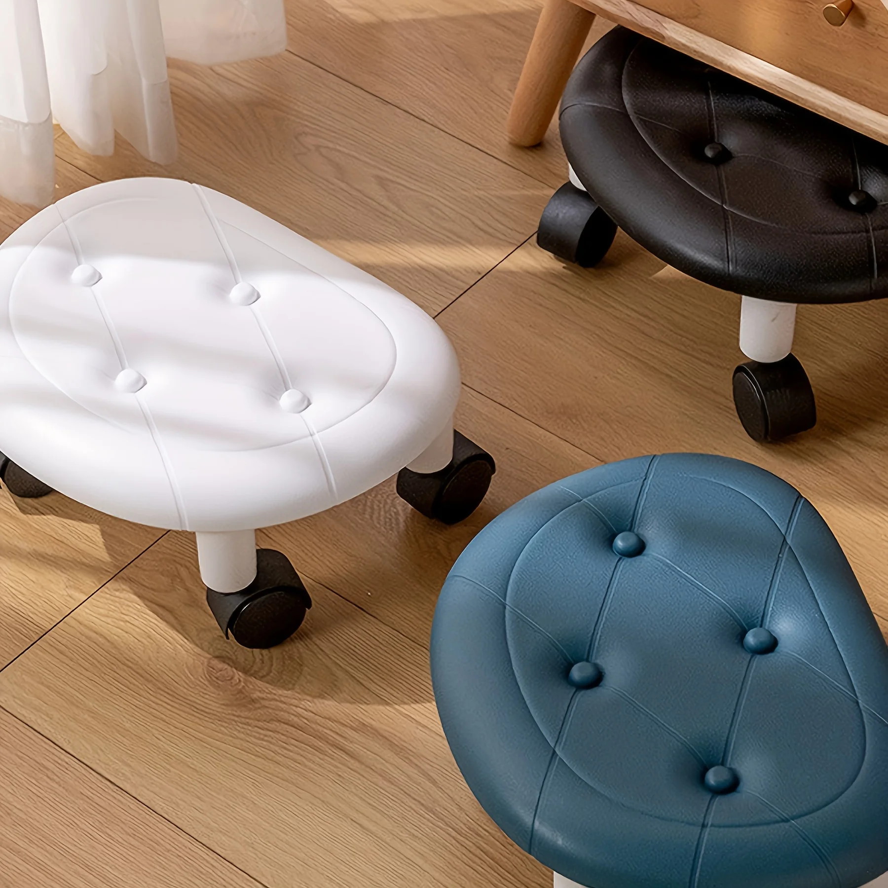 

Small Stool With Wheels, Household Round Low Stool For Changing Shoes, Toilet Footstool, For Entryway, Doorway, Bathroom, Bedroo