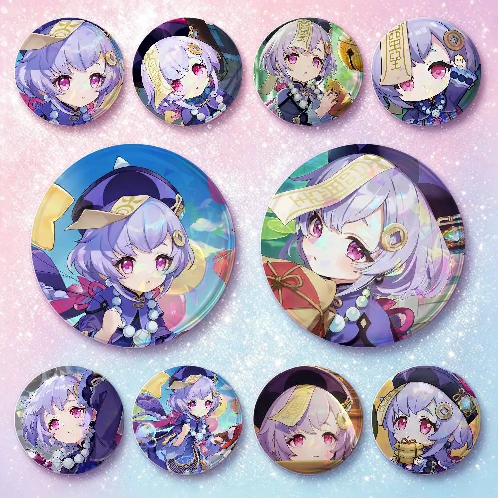 Qiqi Genshin Impact Badges 25 32 44 58 75 Mm Round Cosplay Pin Bag Decor Fans Collect Friends Gifts Brooch Souvenir