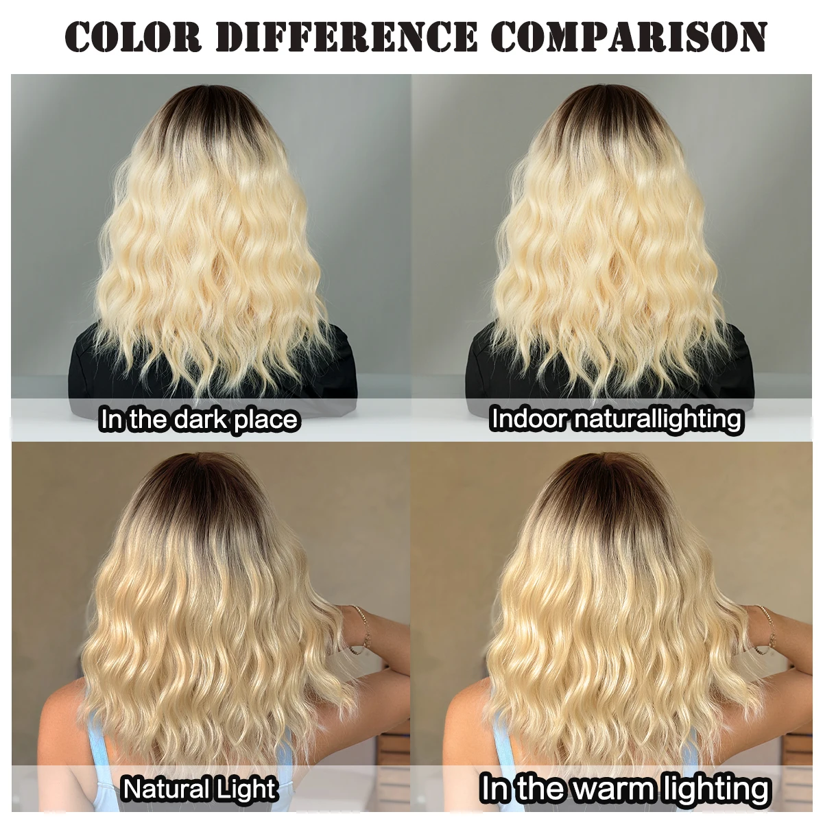 Shoulder Length Water Wave Blonde Wig for Women High Density Synthetic Layered Modest Fashion Wigs with Dark Roots HeatResistant - view 6